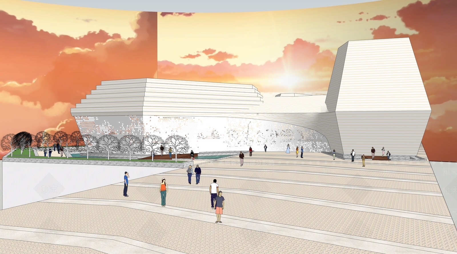 现代滨海展览馆建筑SU模型下载【ID:1145230152】