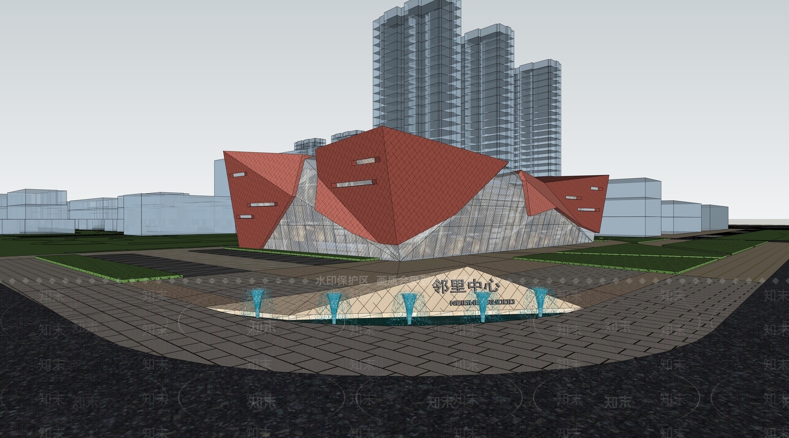 现代异形红砖展览馆建筑SU模型下载【ID:1145230605】
