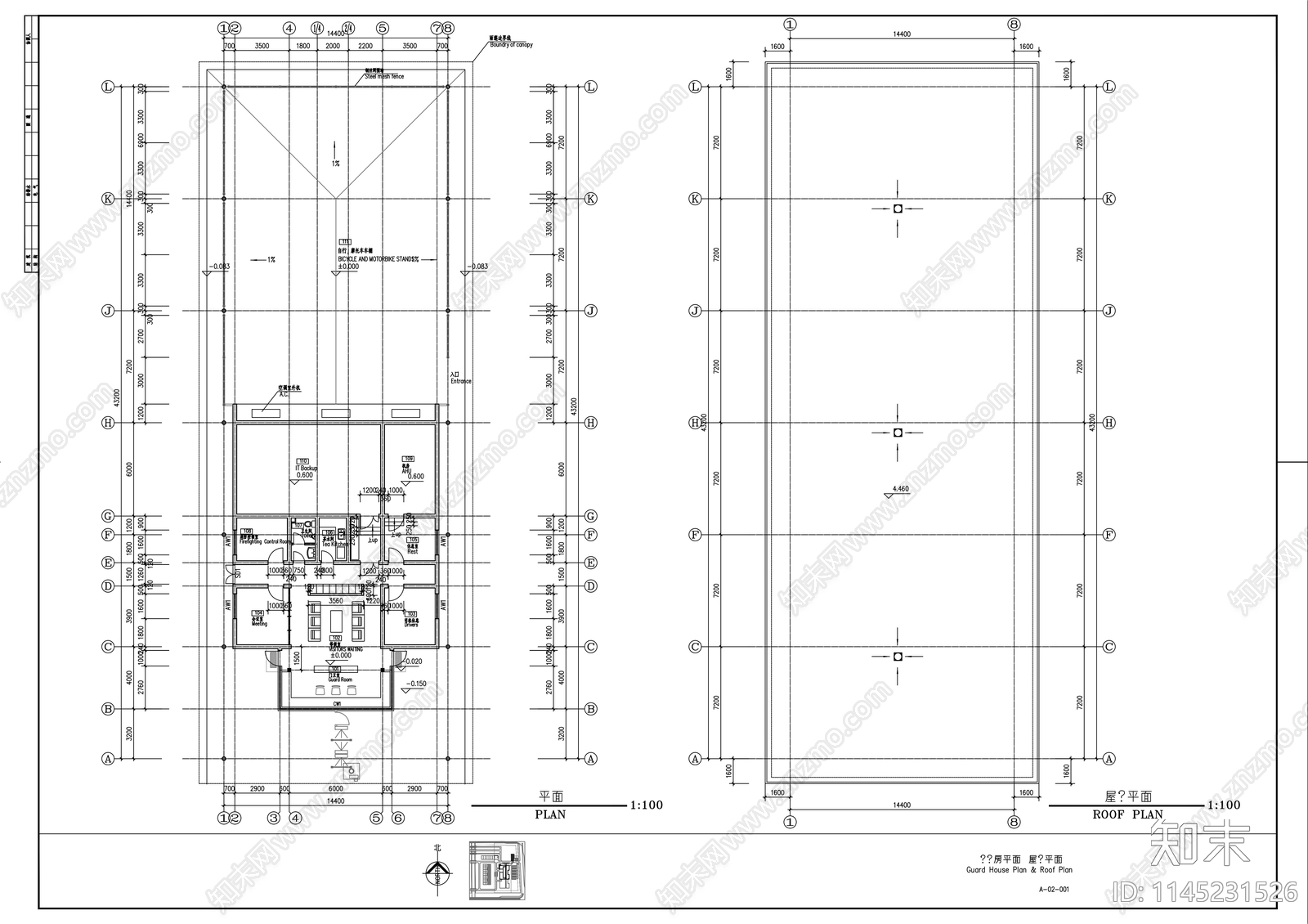 工厂门卫建筑节点cad施工图下载【ID:1145231526】