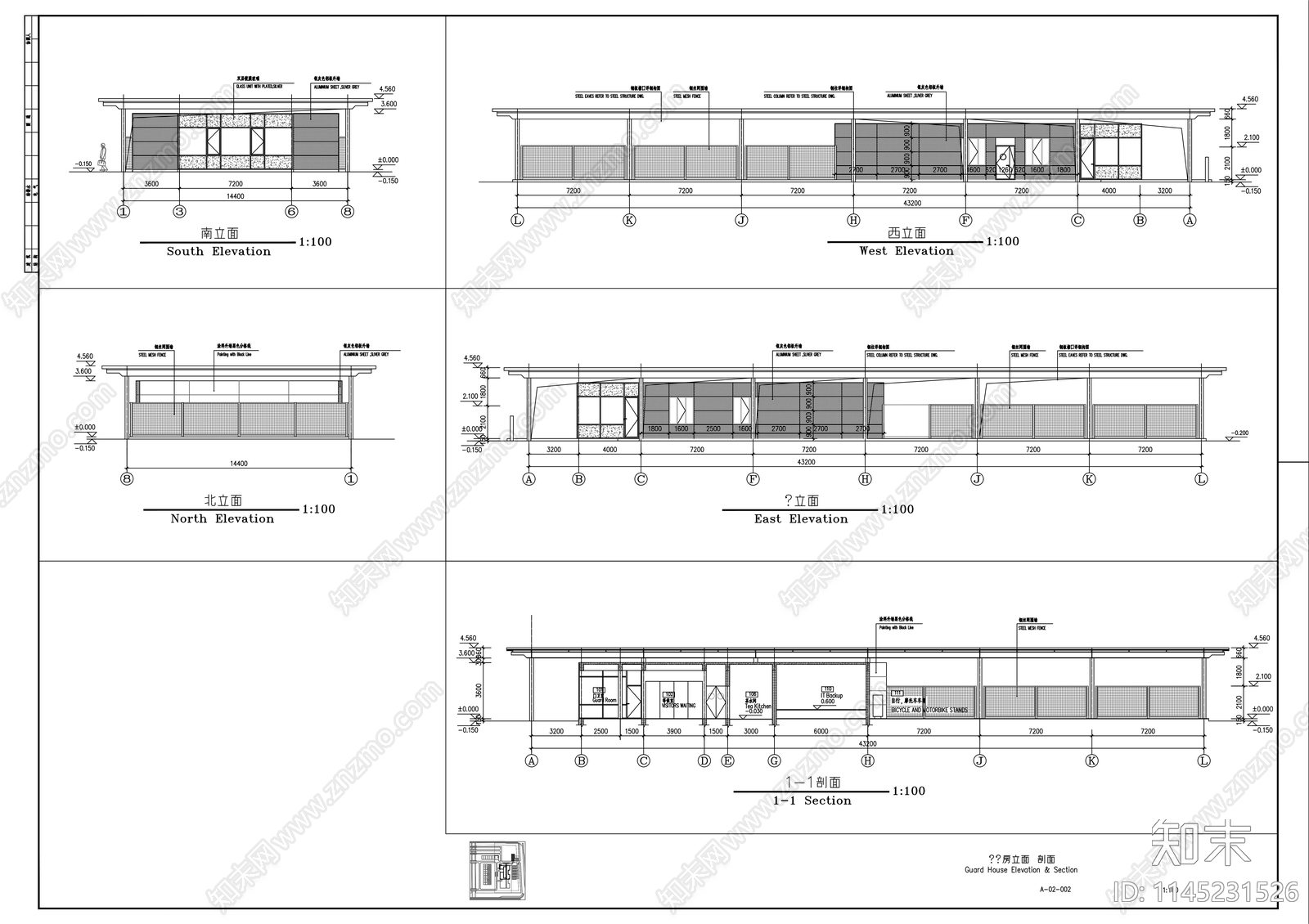 工厂门卫建筑节点cad施工图下载【ID:1145231526】