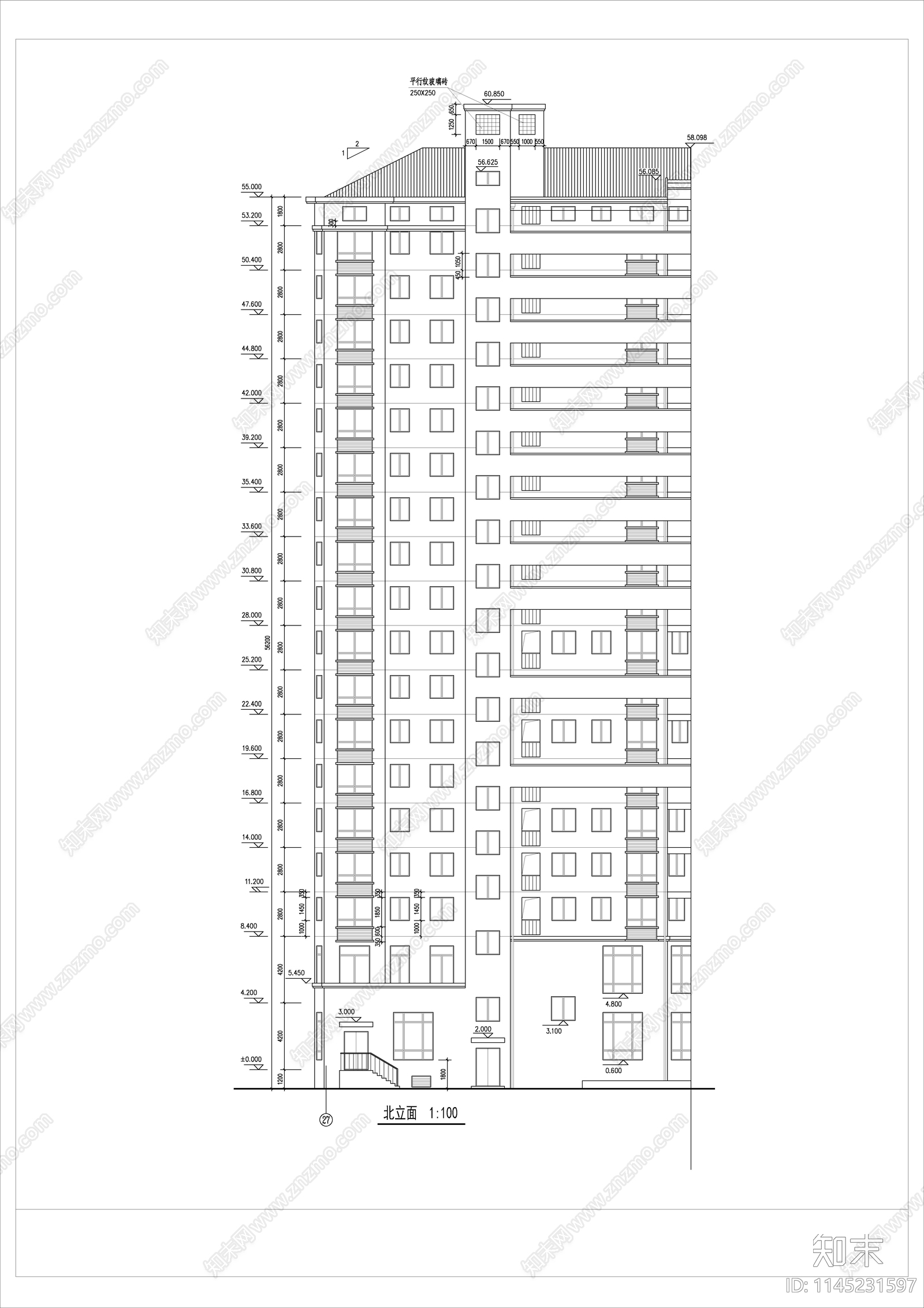 高层住宅楼全套建筑cad施工图下载【ID:1145231597】