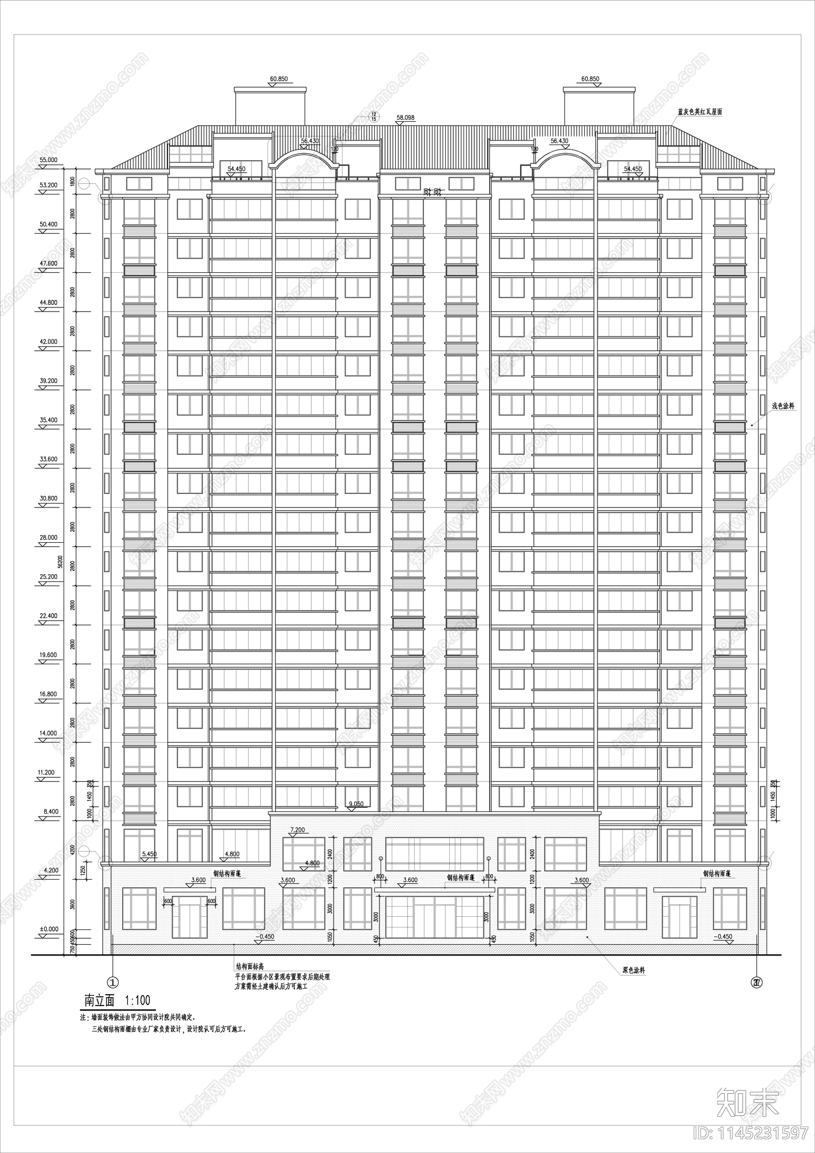 高层住宅楼全套建筑cad施工图下载【ID:1145231597】