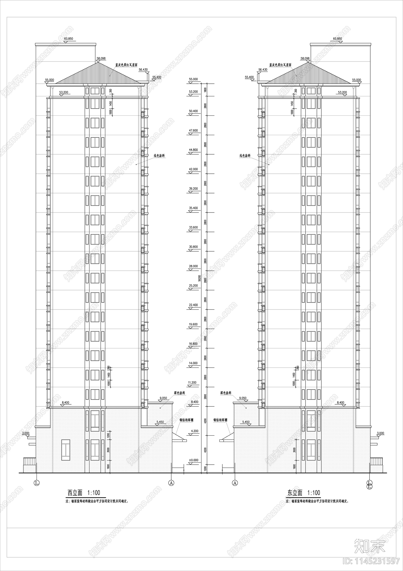 高层住宅楼全套建筑cad施工图下载【ID:1145231597】
