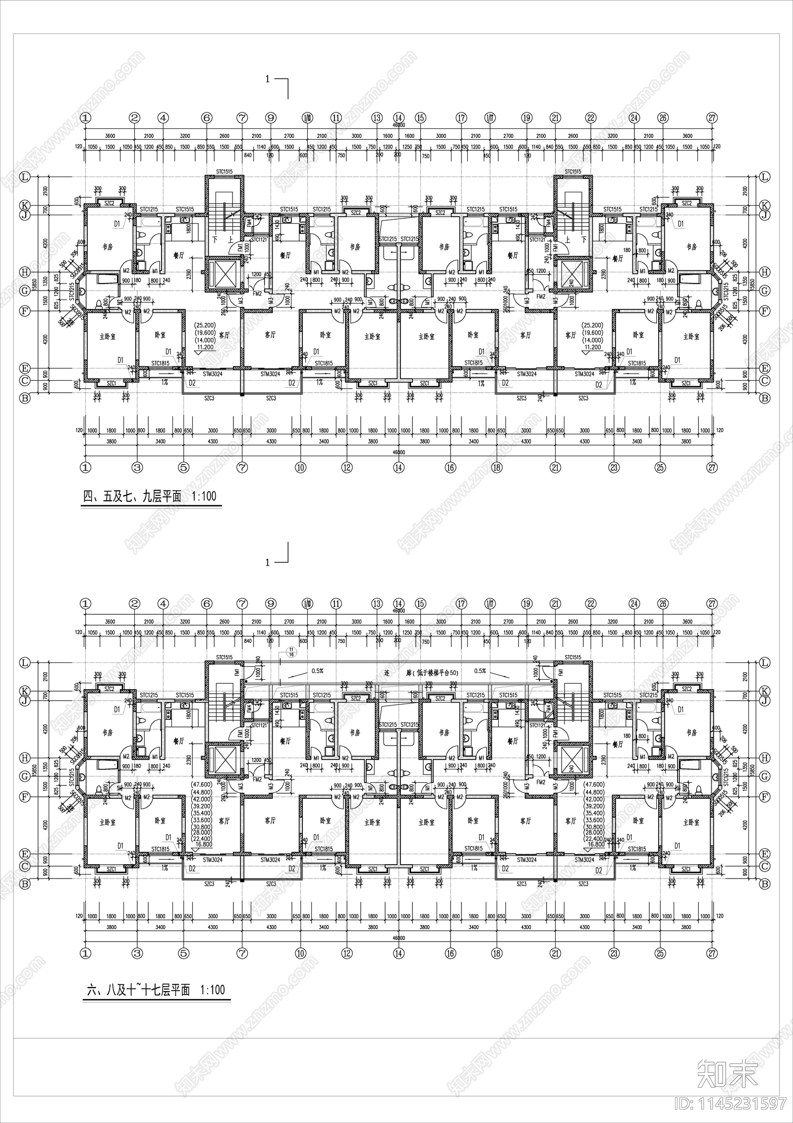 高层住宅楼全套建筑cad施工图下载【ID:1145231597】