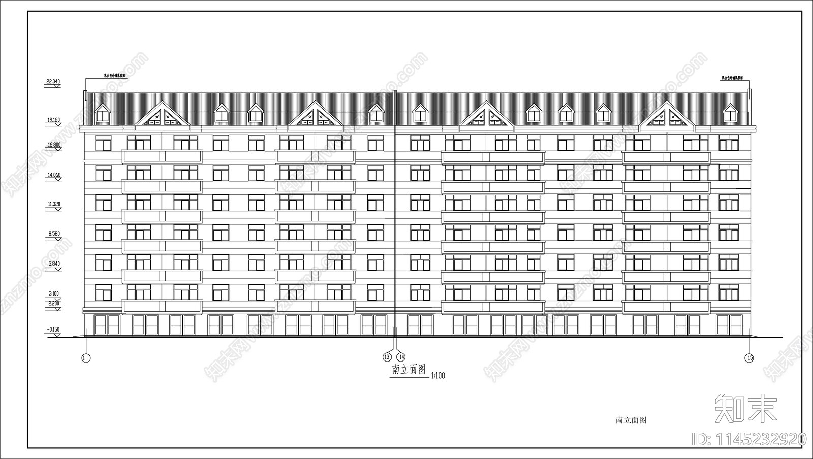 宿舍楼建筑cad施工图下载【ID:1145232920】