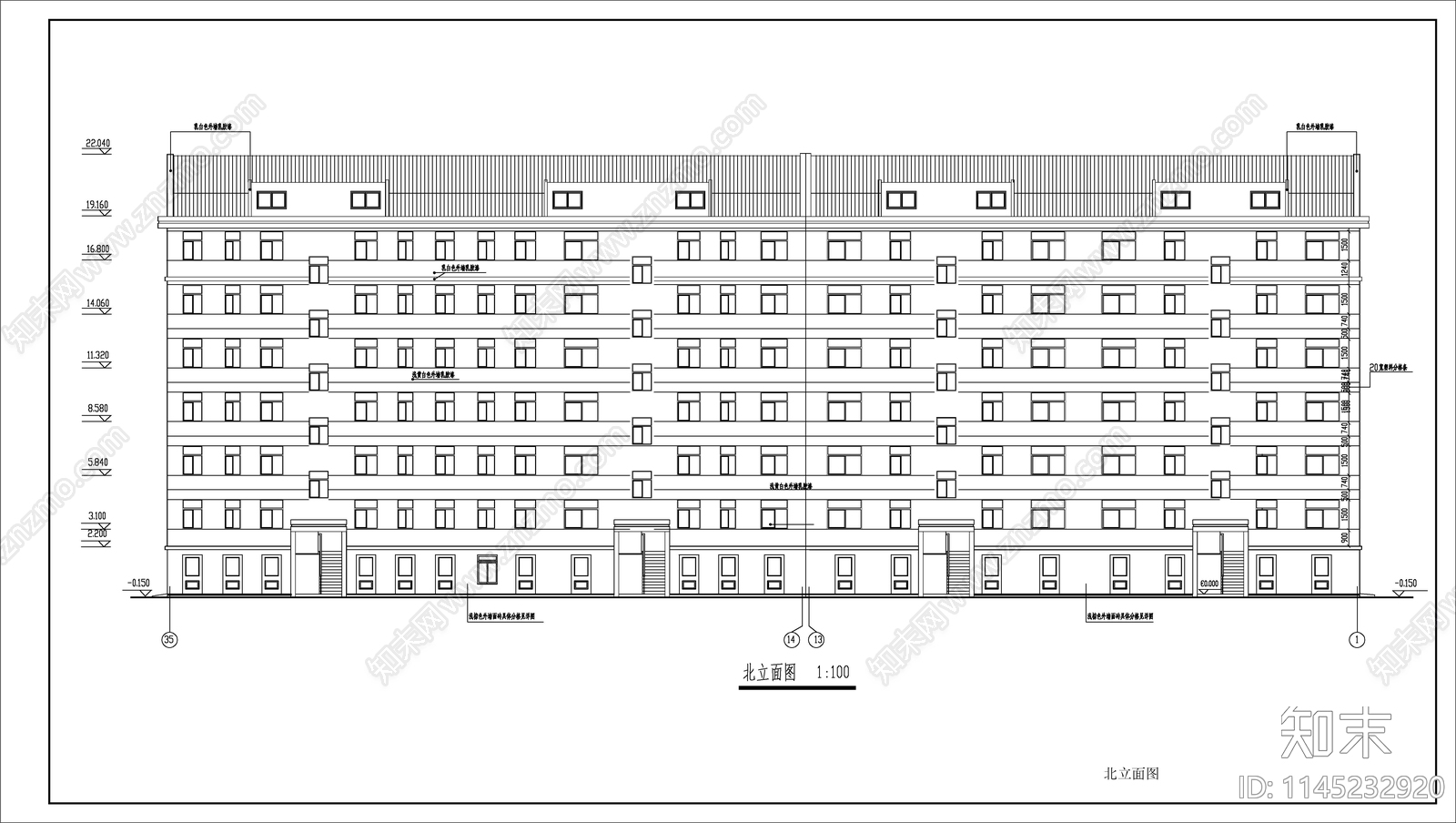 宿舍楼建筑cad施工图下载【ID:1145232920】