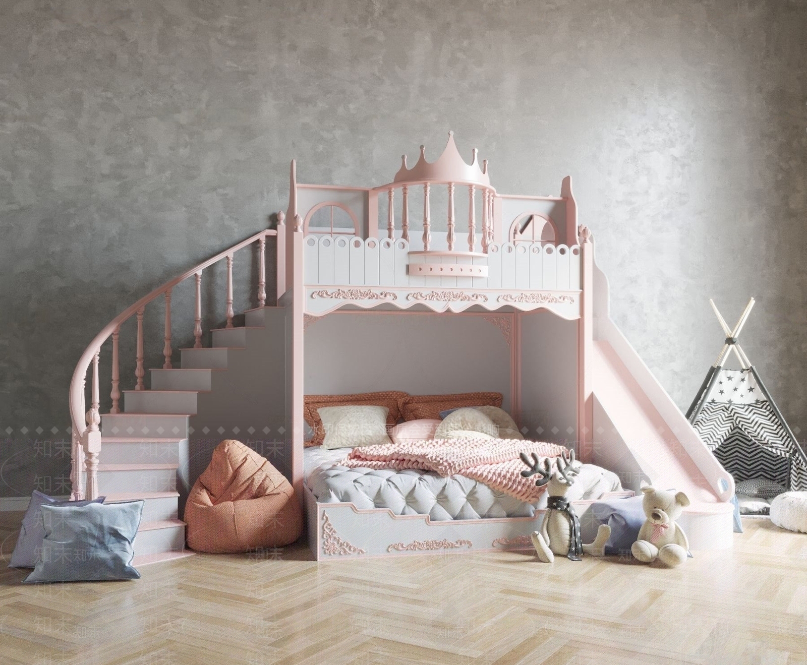 北欧儿童双层床SU模型下载【ID:1145234778】