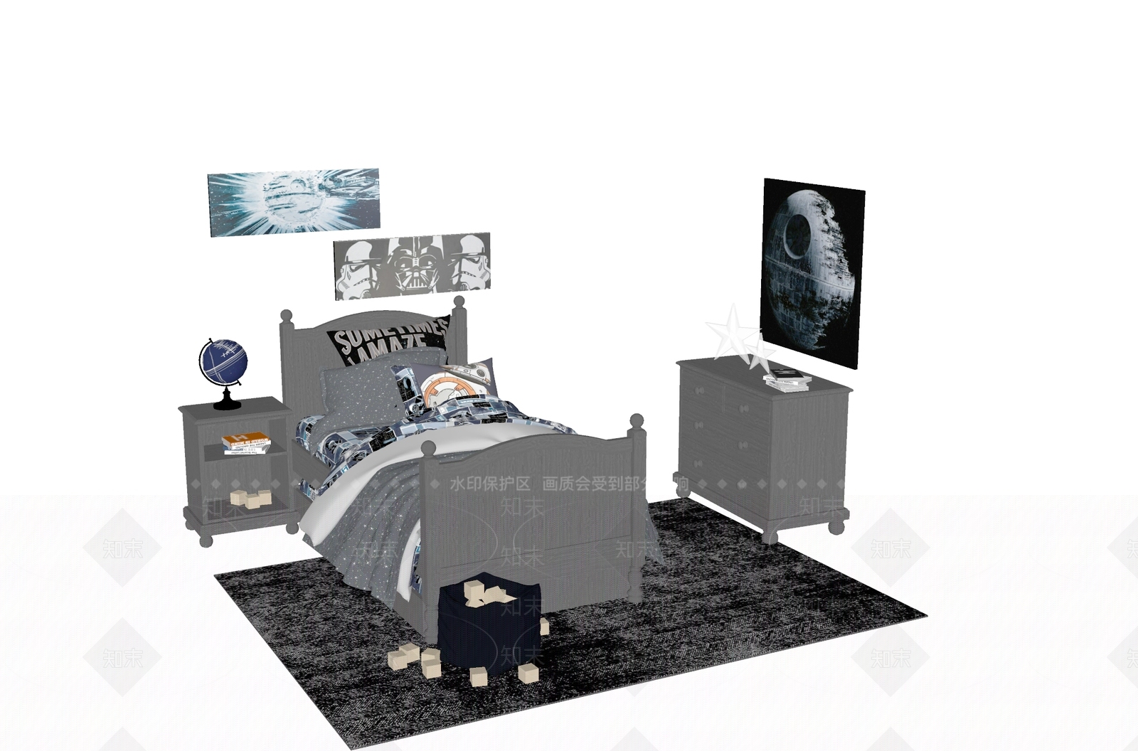 现代儿童床SU模型下载【ID:1145234842】