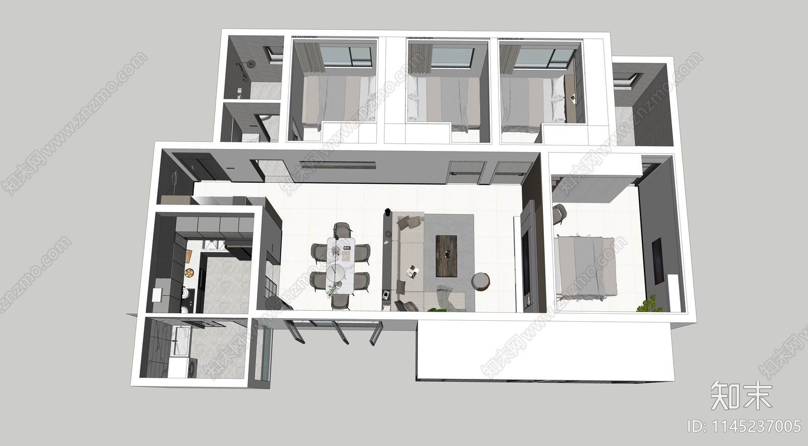 现代全屋家装空间设计SU模型下载【ID:1145237005】