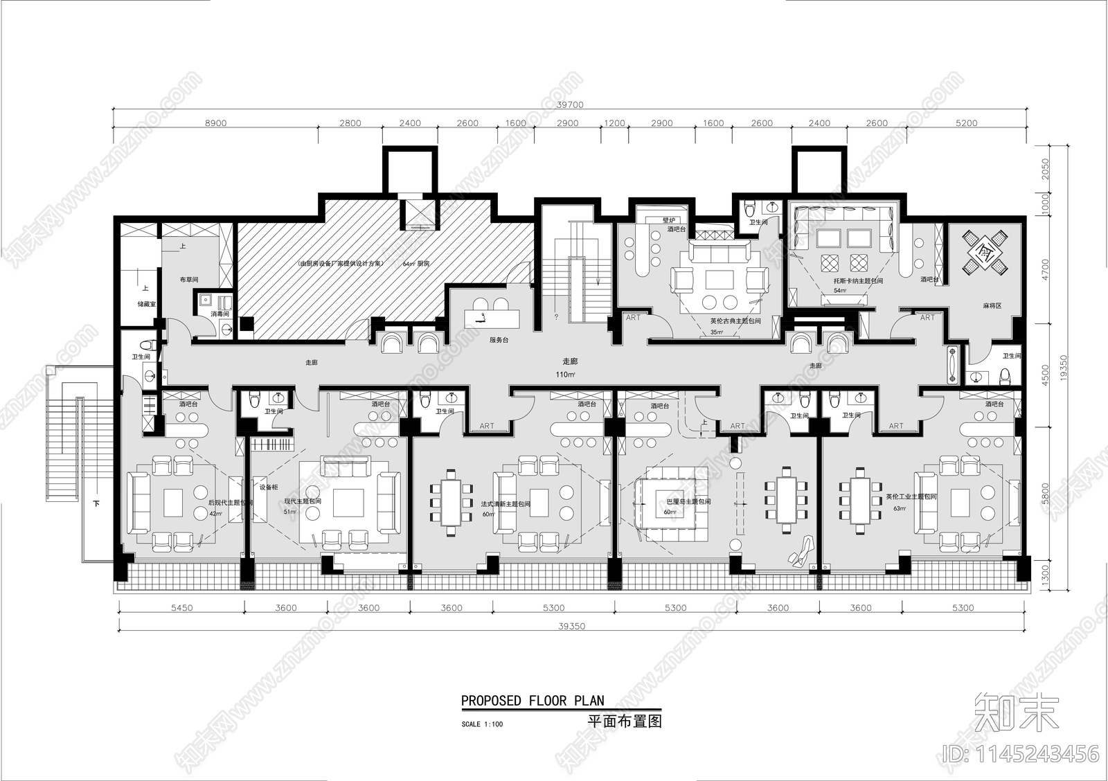 700㎡棋牌休闲会所平面布置cad施工图下载【ID:1145243456】