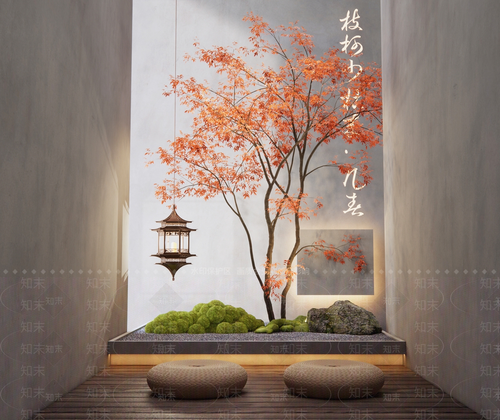 日式室内红枫景观造景SU模型下载【ID:1145246536】