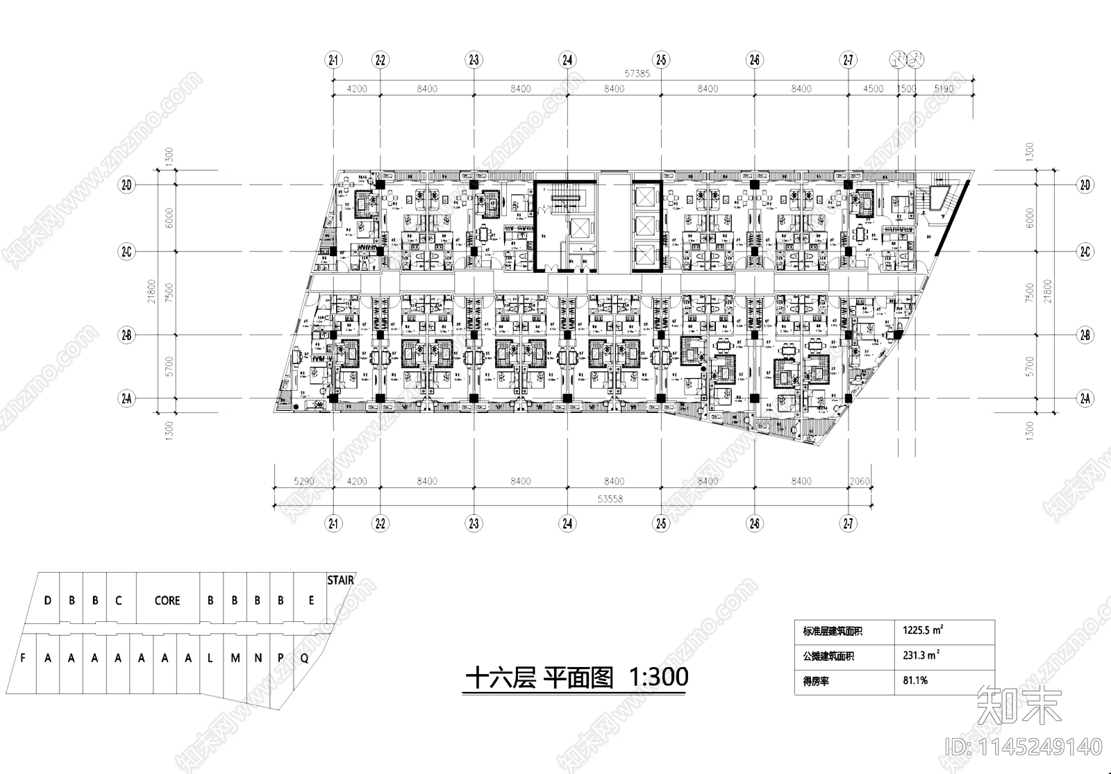 公寓标准层及异形户型建筑平面施工图下载【ID:1145249140】