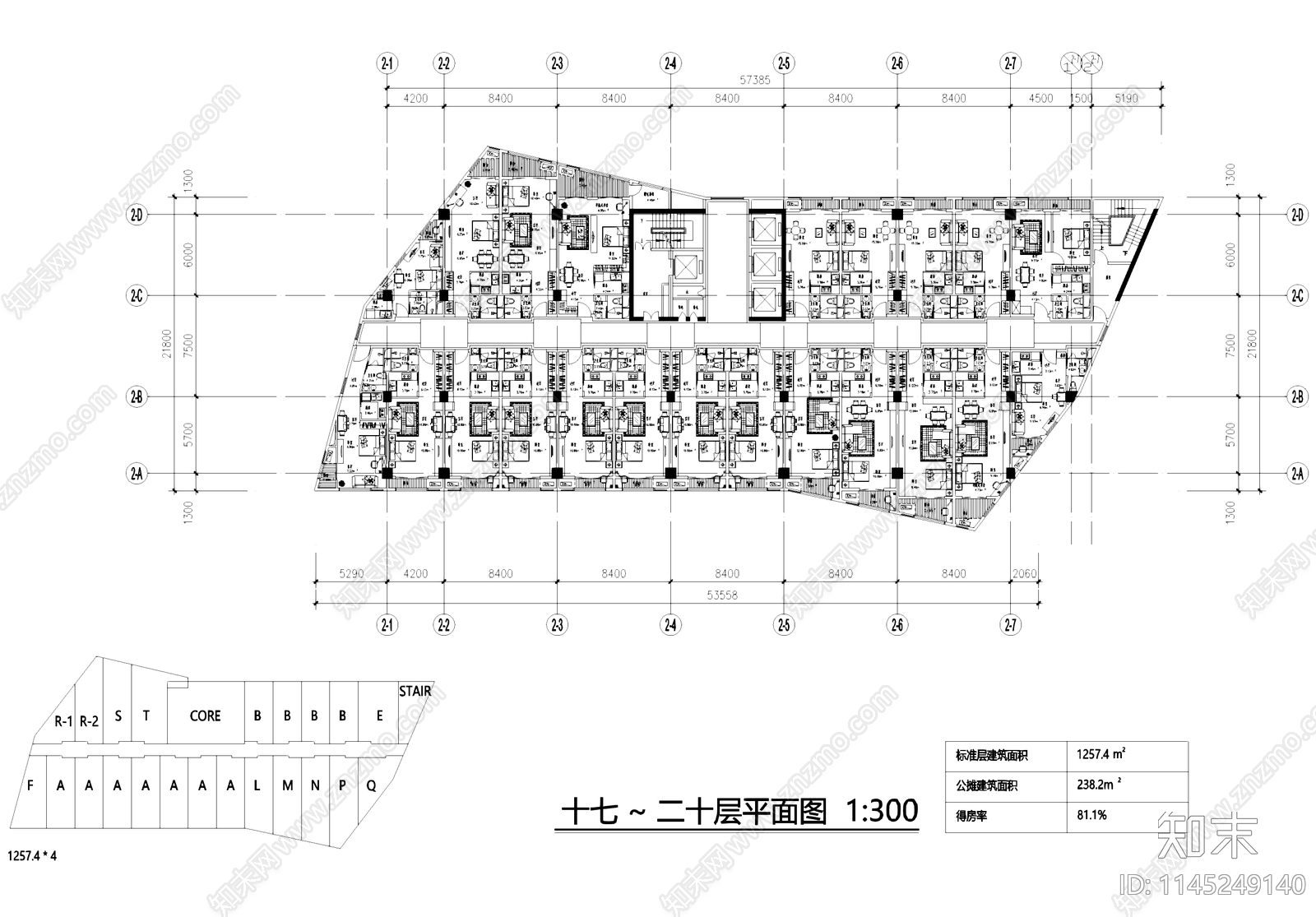 公寓标准层及异形户型建筑平面施工图下载【ID:1145249140】