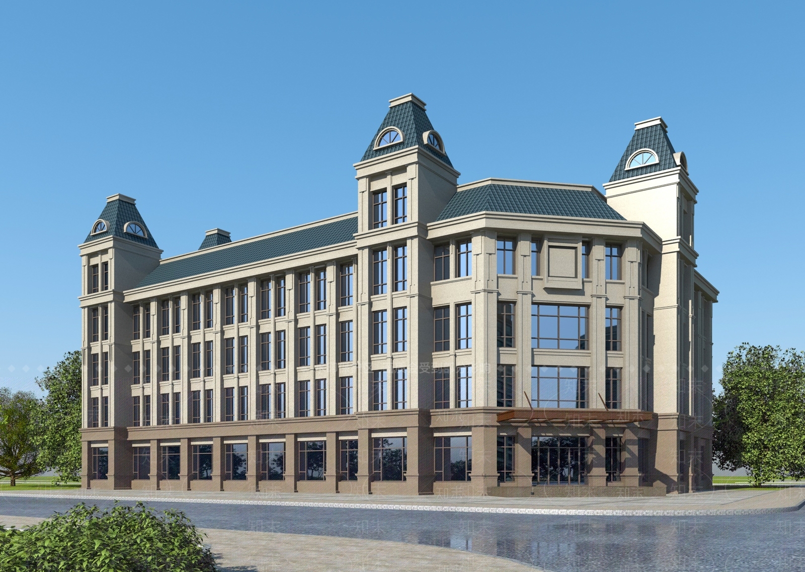 简欧风格银行3D模型下载【ID:1145255542】
