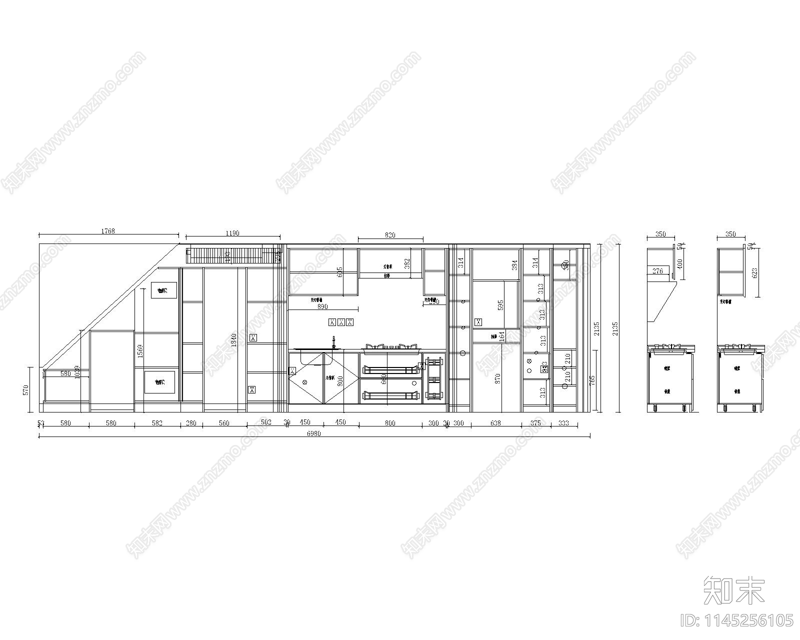 阁楼橱柜立面cad施工图下载【ID:1145256105】