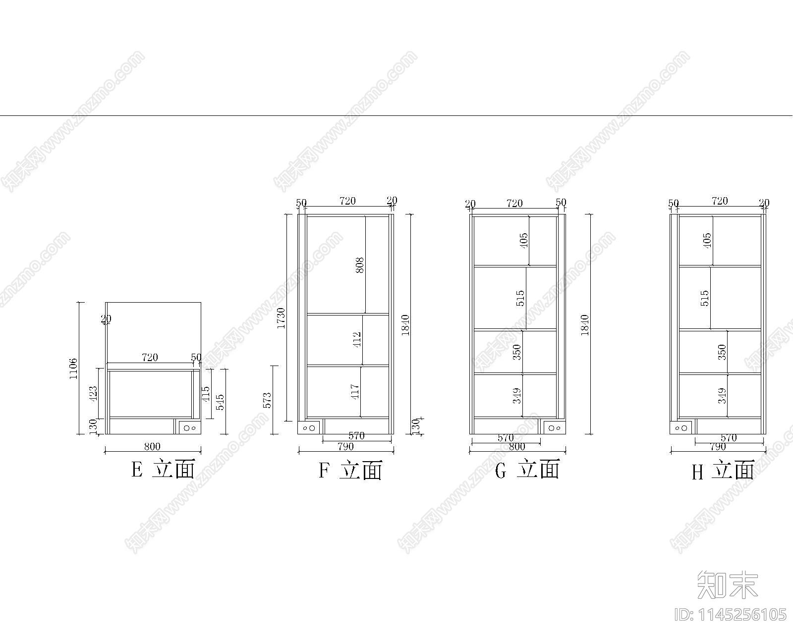 阁楼橱柜立面cad施工图下载【ID:1145256105】