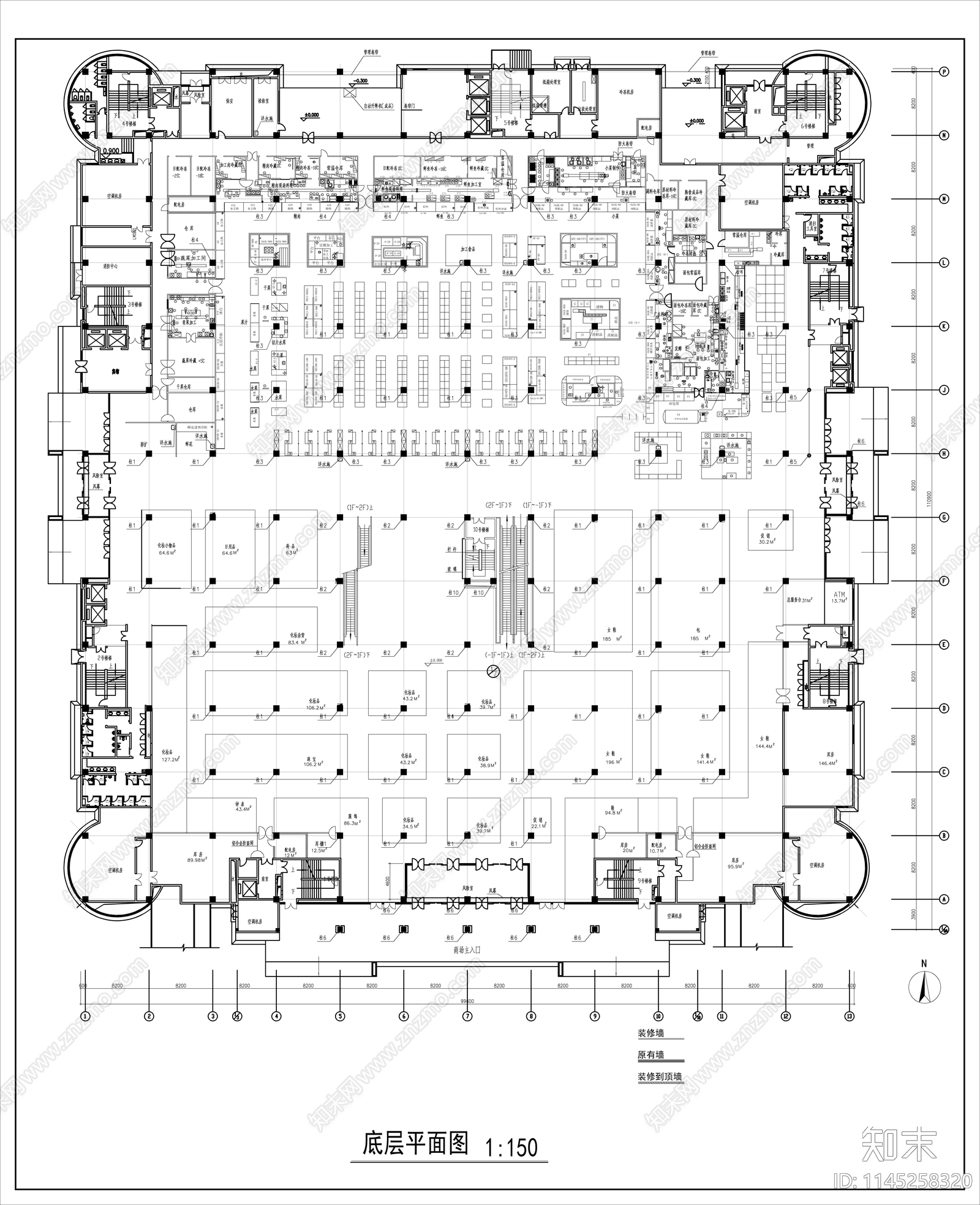 大型市场及商场建筑平面装修图施工图下载【ID:1145258320】