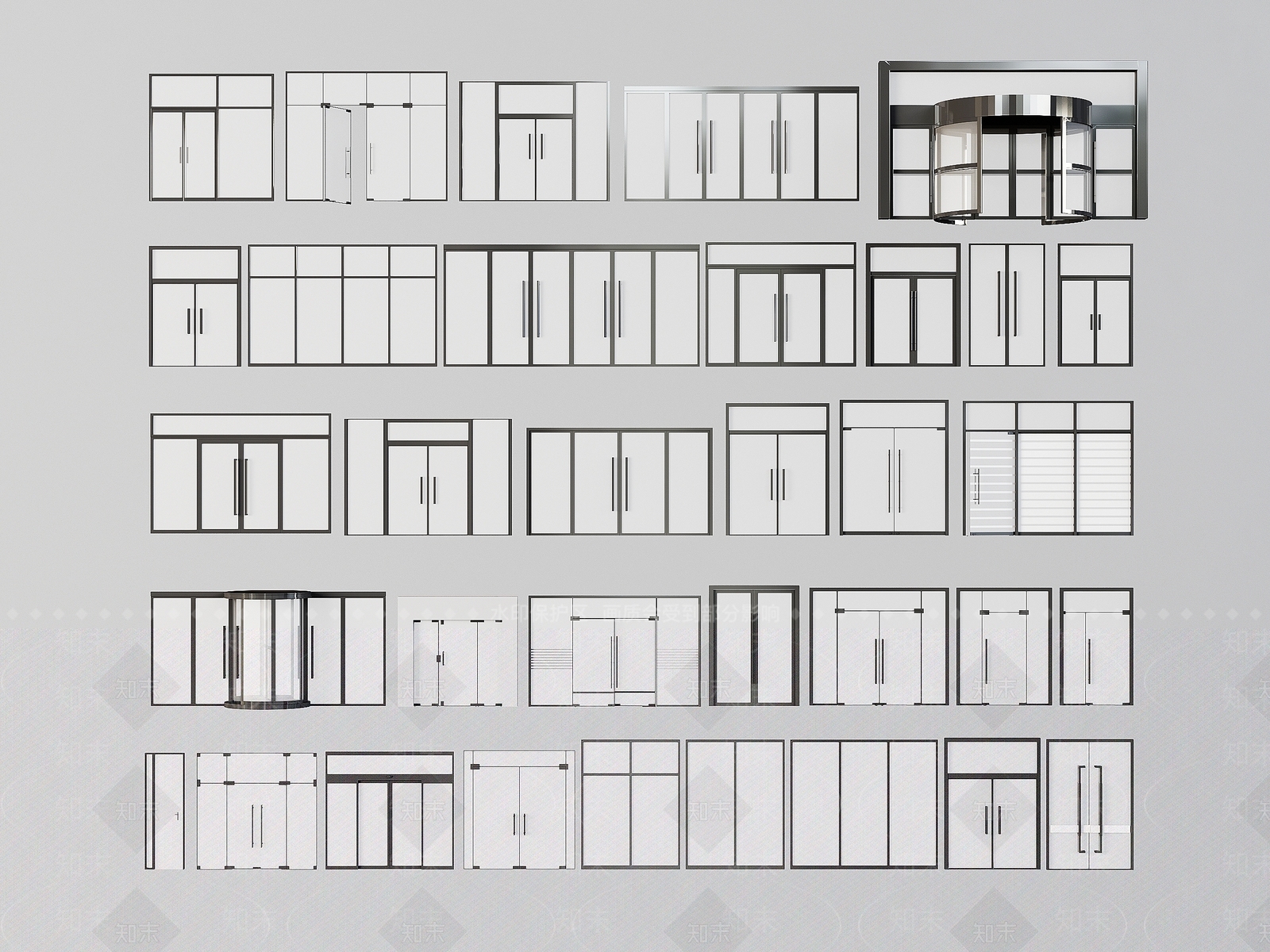 现代办公室玻璃门组合3D模型下载【ID:1145289839】
