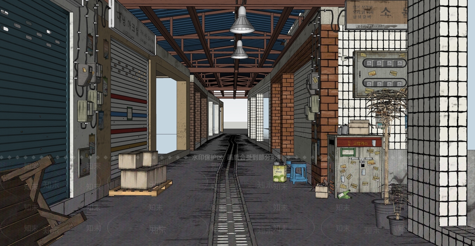 现代城中村街道SU模型下载【ID:1145266225】
