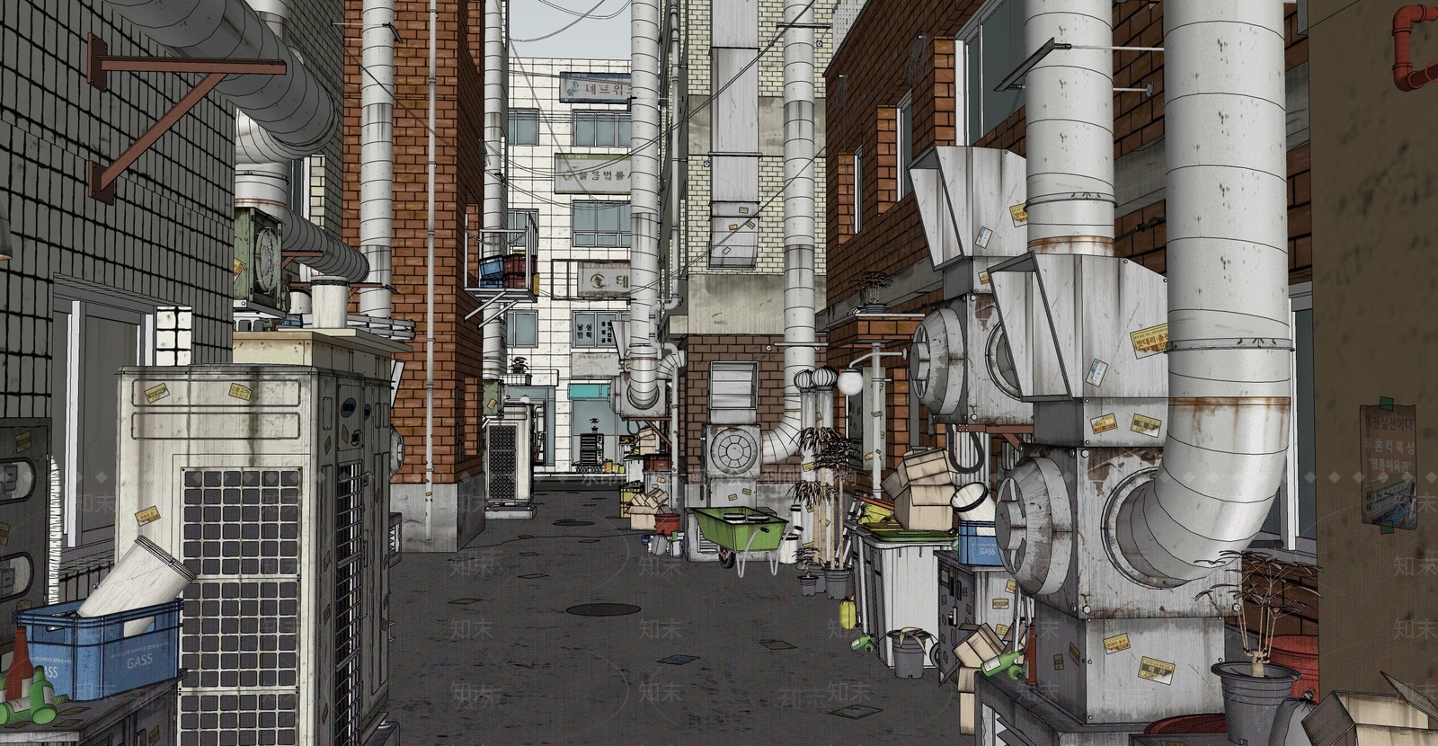 现代城中村街道SU模型下载【ID:1145266225】