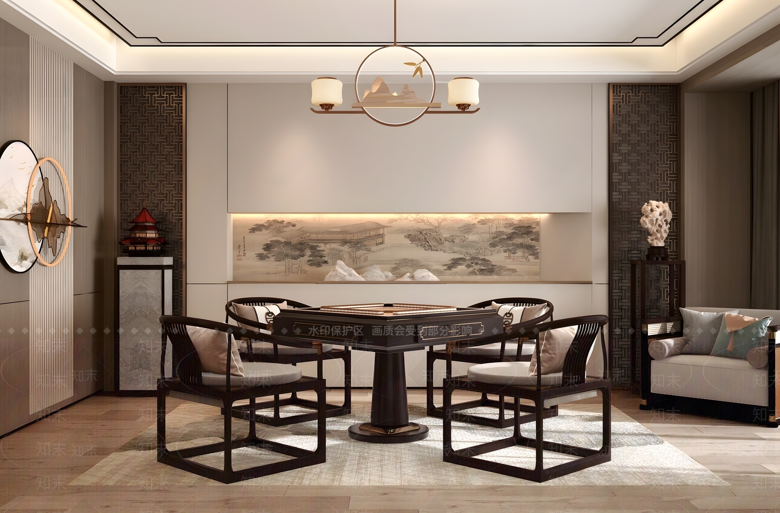 新中式棋牌室SU模型下载【ID:1145271959】
