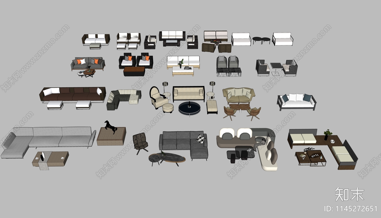 现代沙发茶几组合SU模型下载【ID:1145272651】