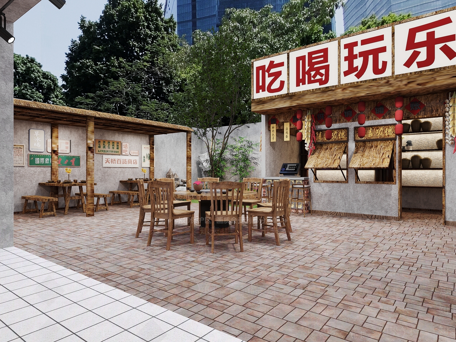 现代农家乐餐厅火锅店3D模型下载【ID:1158415378】