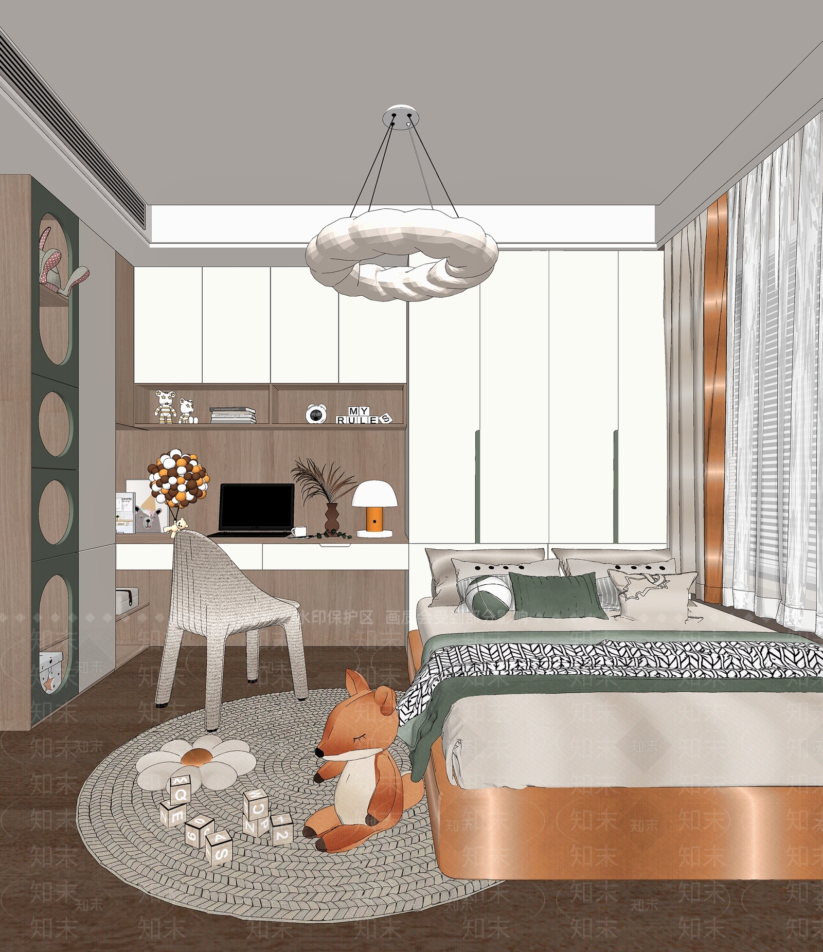 现代通用儿童房SU模型下载【ID:1145273084】
