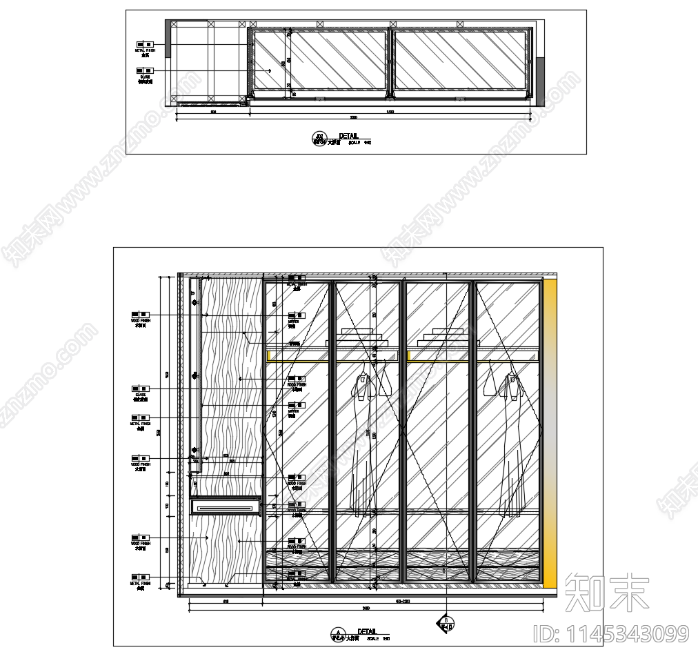 衣柜详图cad施工图下载【ID:1145343099】