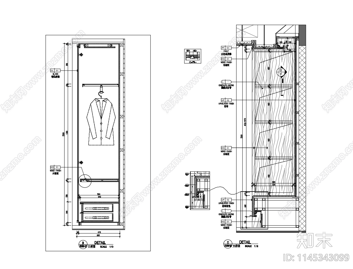 衣柜详图cad施工图下载【ID:1145343099】