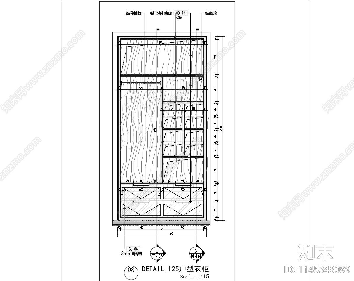 衣柜详图cad施工图下载【ID:1145343099】