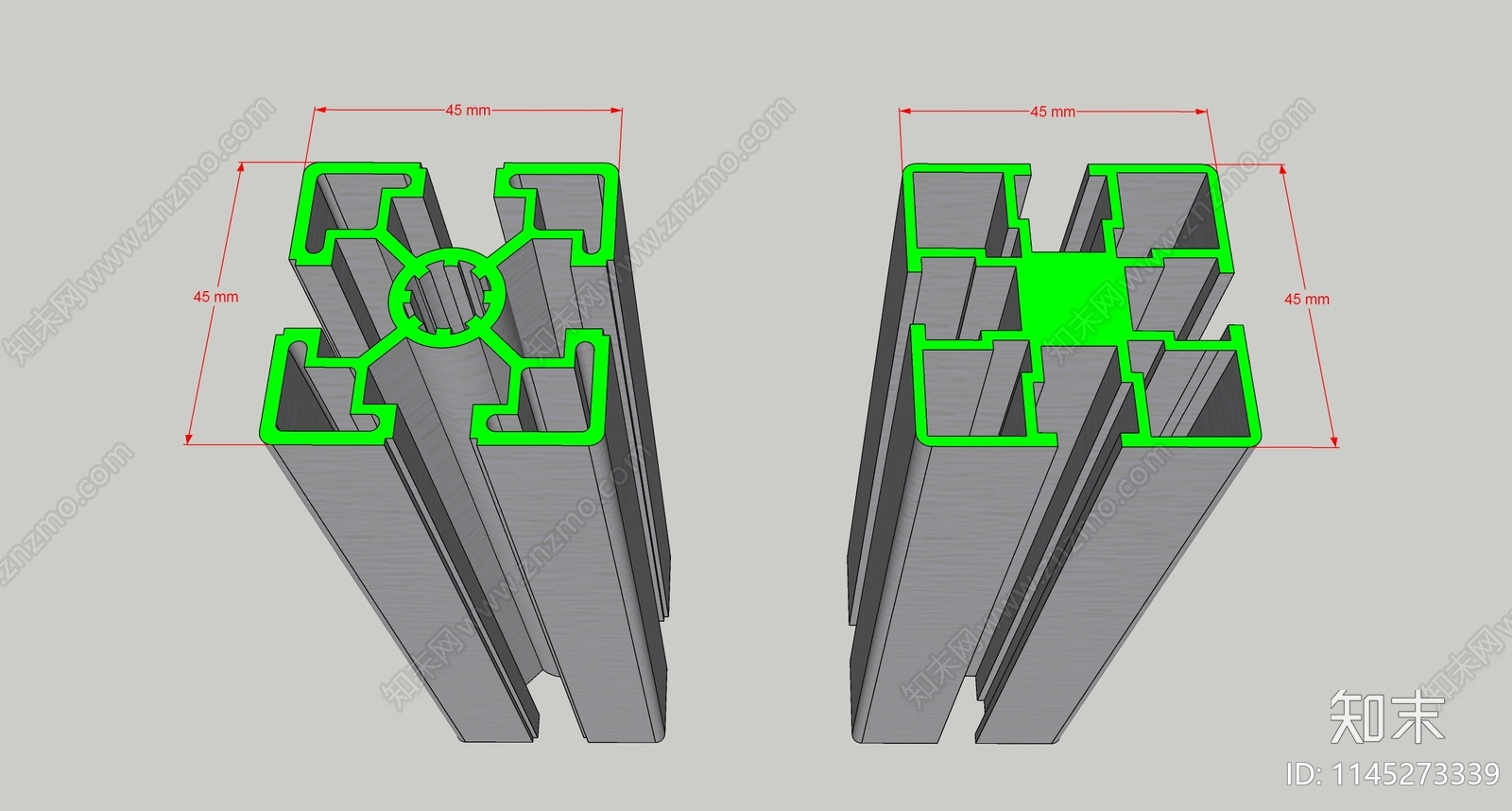 现代45mmx45mm铝型材SU模型下载【ID:1145273339】