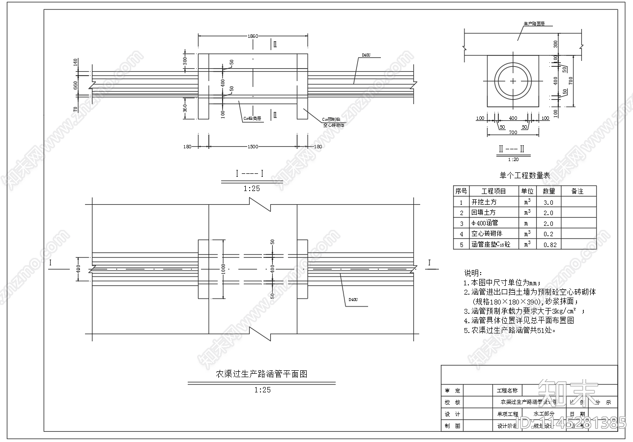 农田水利过路涵管设计图cad施工图下载【ID:1145281385】