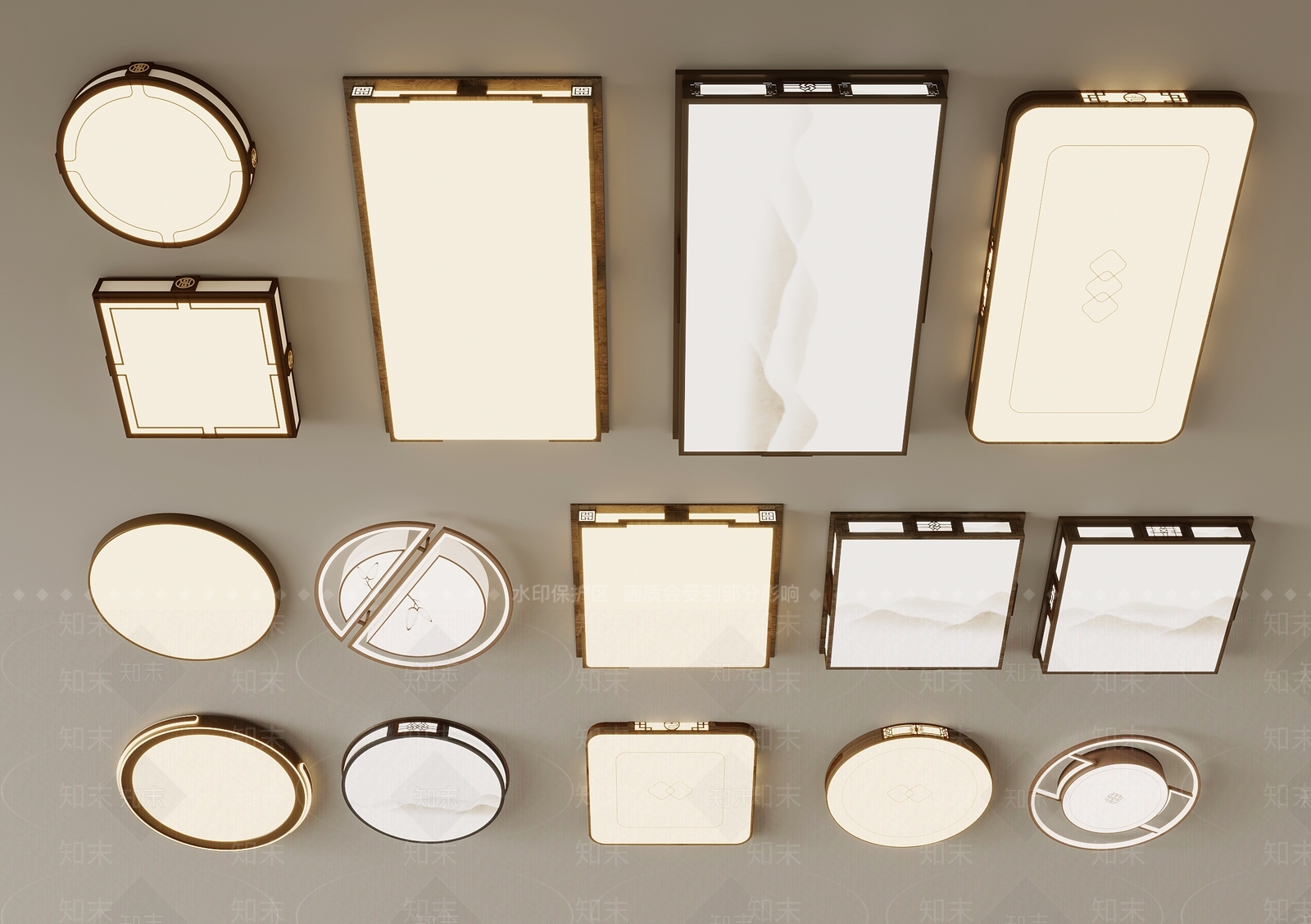 新中式吸顶灯3D模型下载【ID:1145285032】