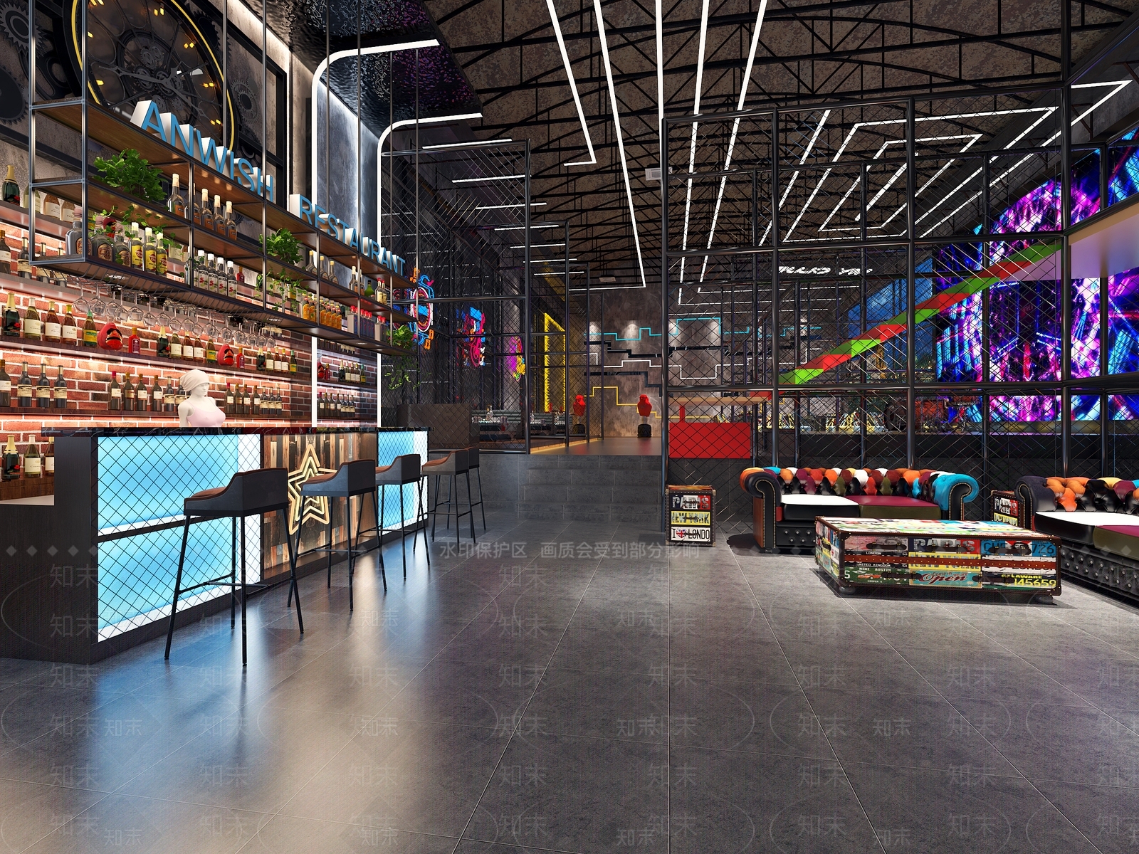 工业风音乐餐厅3D模型下载【ID:1145295684】