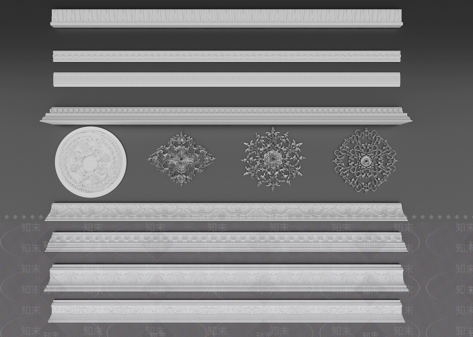 欧式吊顶石膏阴角线3D模型下载【ID:1145295500】