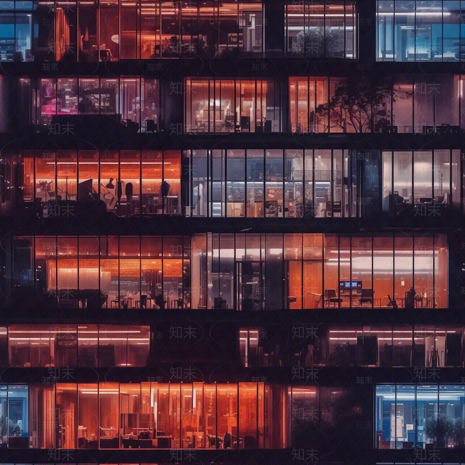 无缝建筑夜晚立面贴图下载【ID:1145295837】