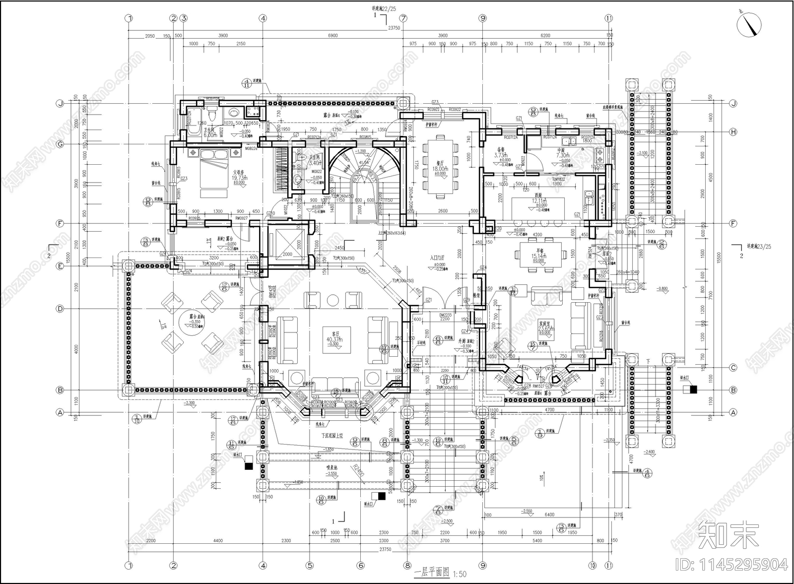 欧式别墅建筑cad施工图下载【ID:1145295904】