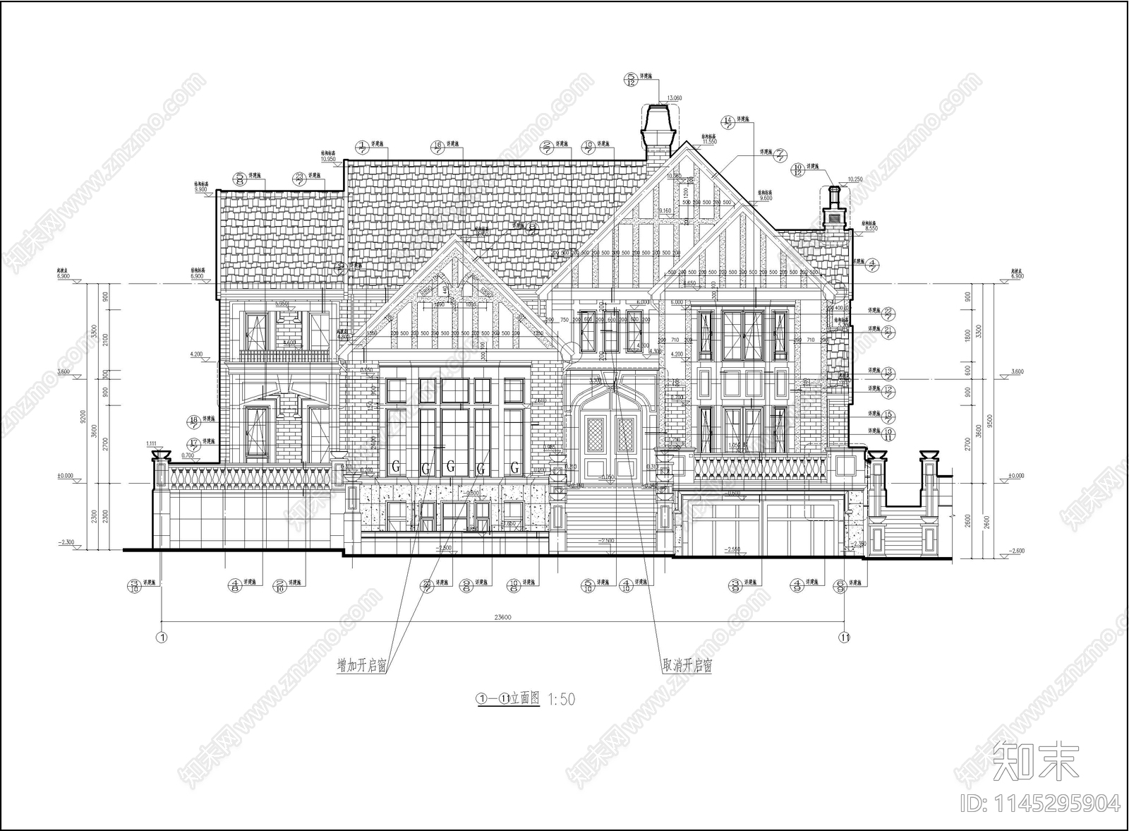 欧式别墅建筑cad施工图下载【ID:1145295904】