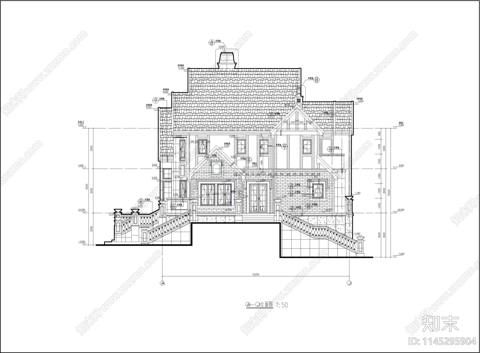 欧式别墅建筑cad施工图下载【ID:1145295904】