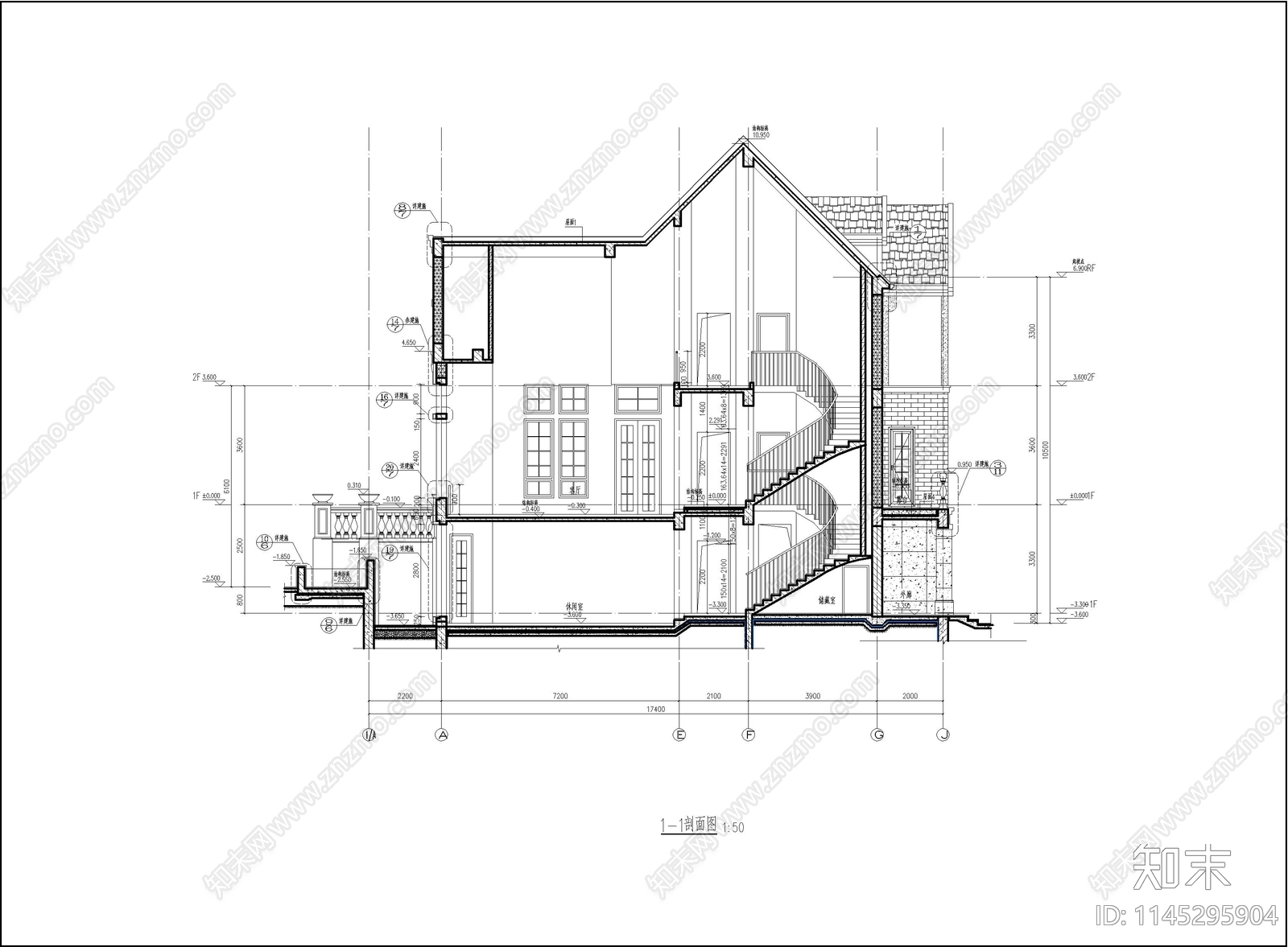 欧式别墅建筑cad施工图下载【ID:1145295904】