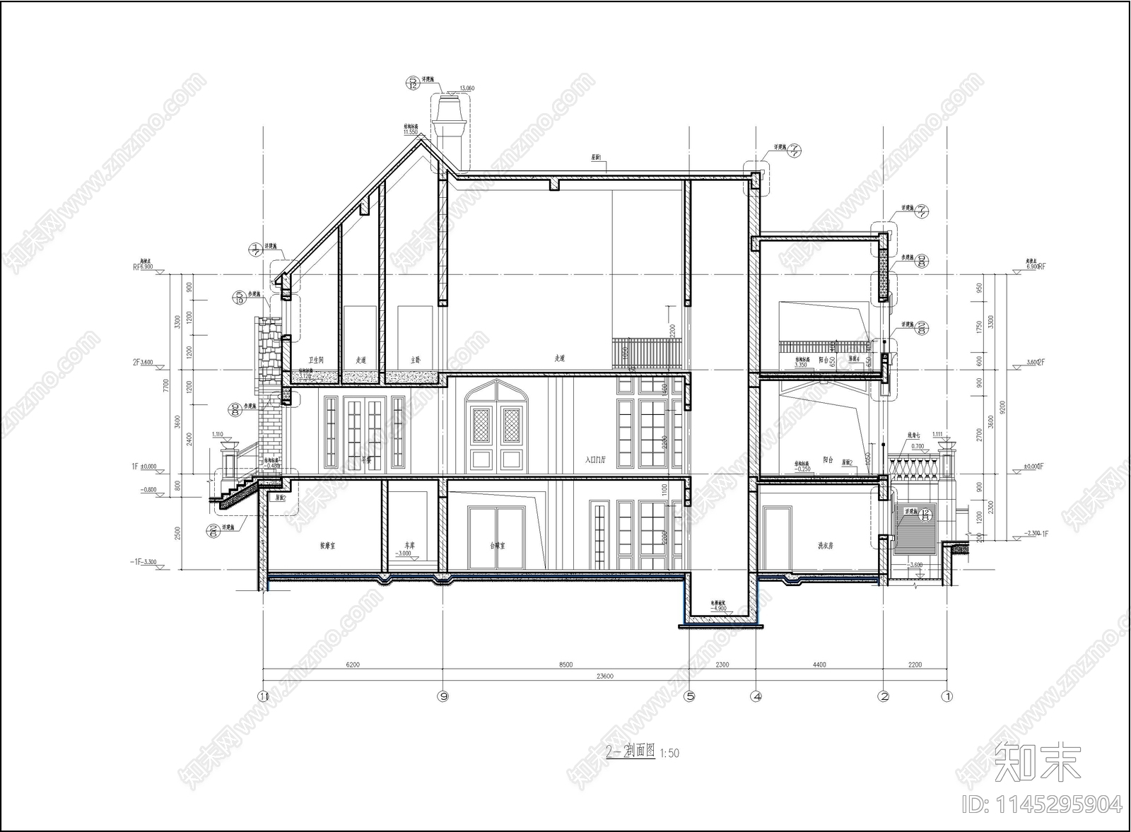 欧式别墅建筑cad施工图下载【ID:1145295904】