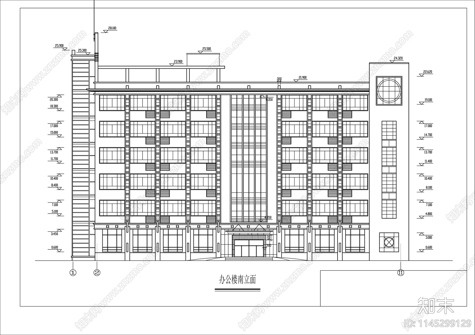 框架办公综合楼建筑结构cad施工图下载【ID:1145299129】