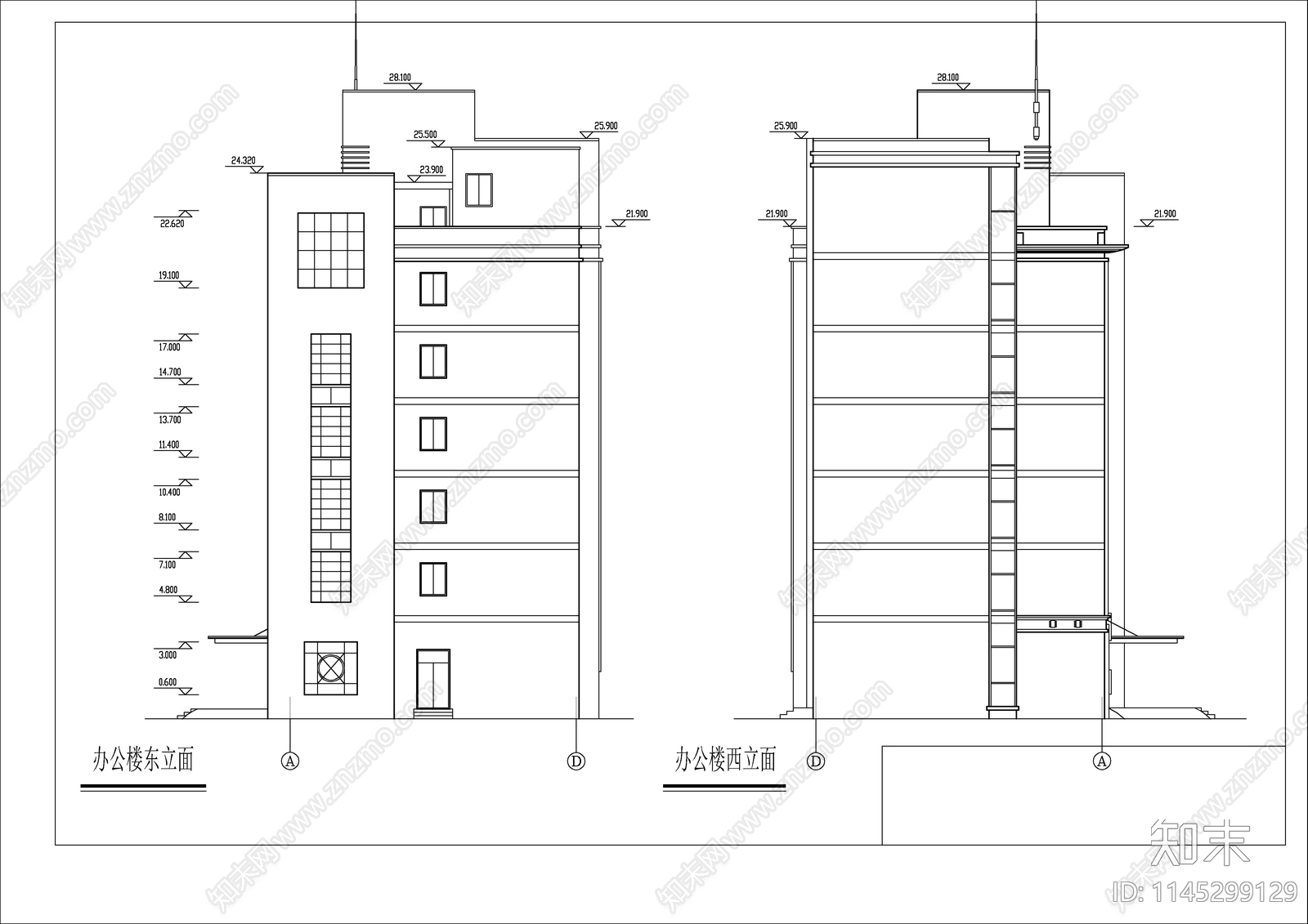 框架办公综合楼建筑结构cad施工图下载【ID:1145299129】