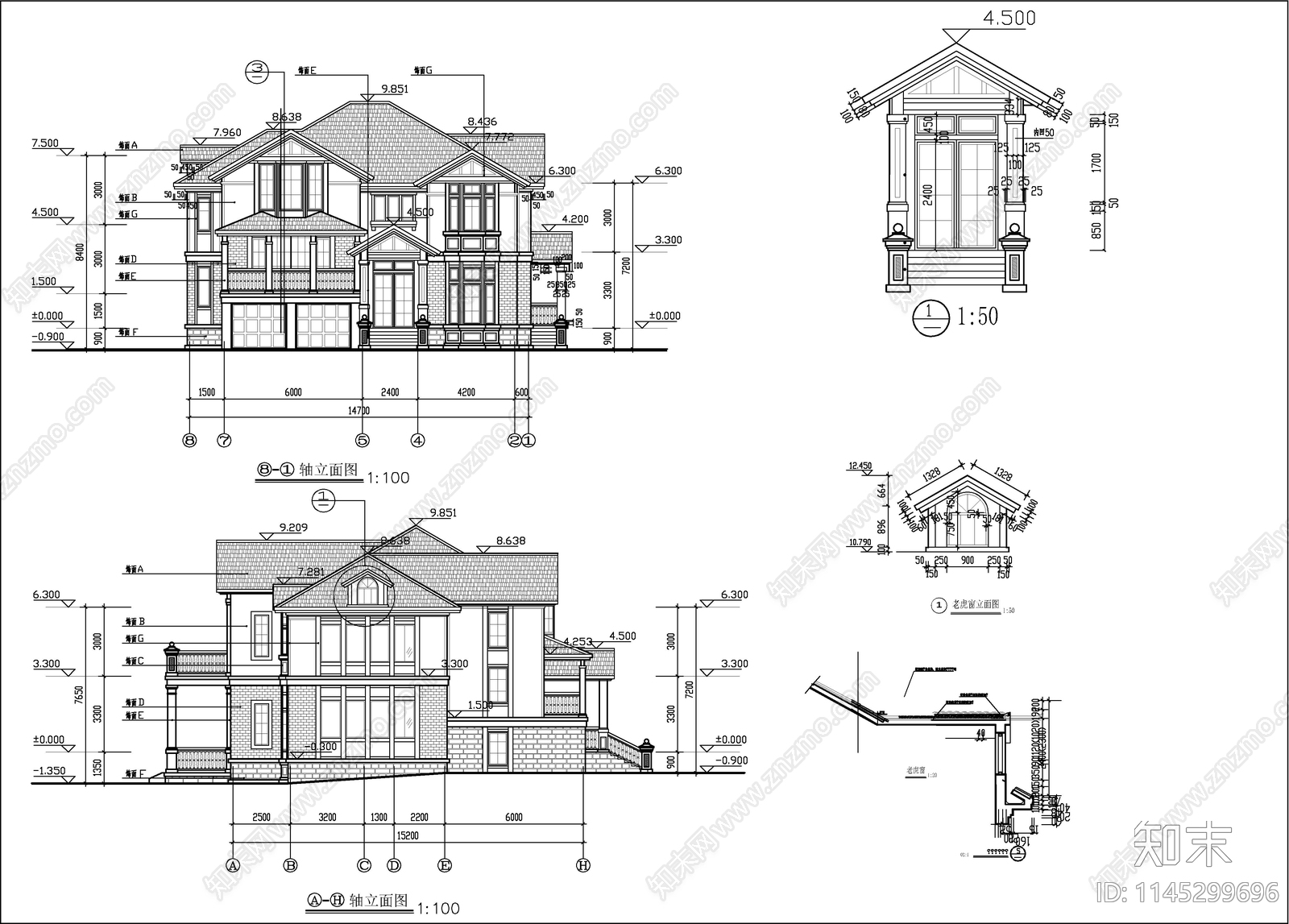 框架别墅建筑结构套图施工图下载【ID:1145299696】