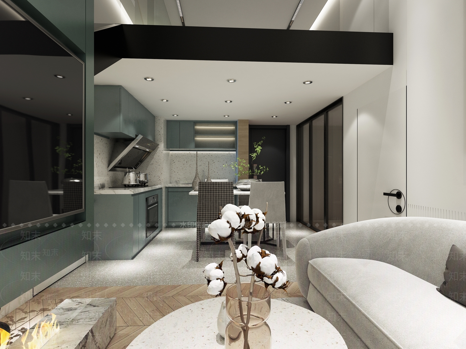 现代loft公寓客厅3D模型下载【ID:1145306500】