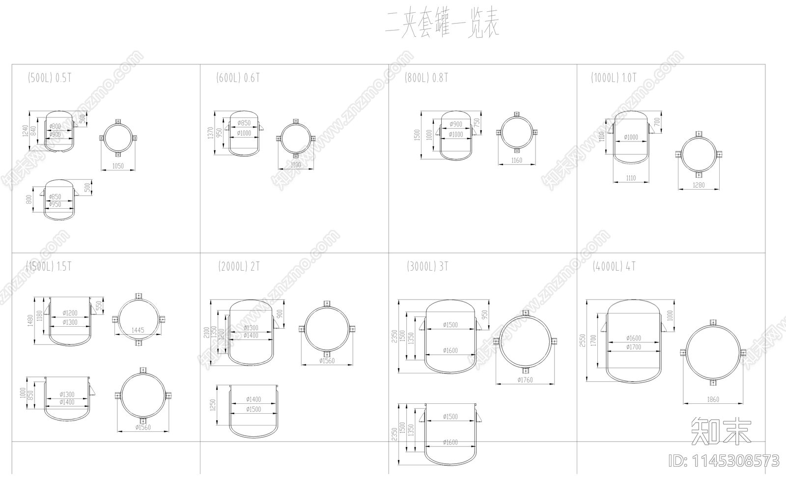搅拌罐一览表CADcad施工图下载【ID:1145308573】