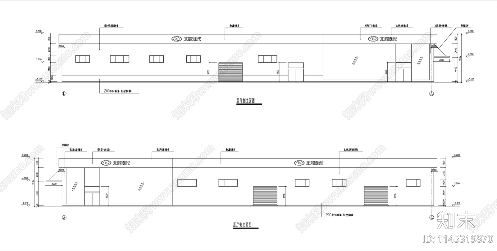 北京现代4S店建筑图cad施工图下载【ID:1145319870】