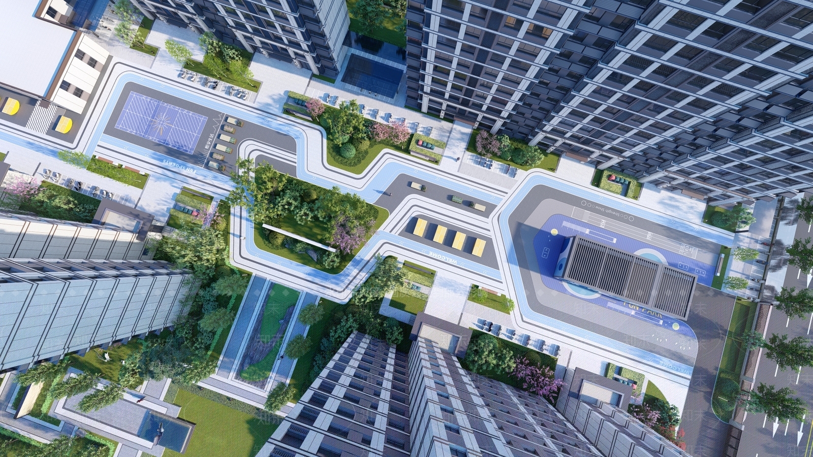 现代小区景观SU模型下载【ID:1145322339】