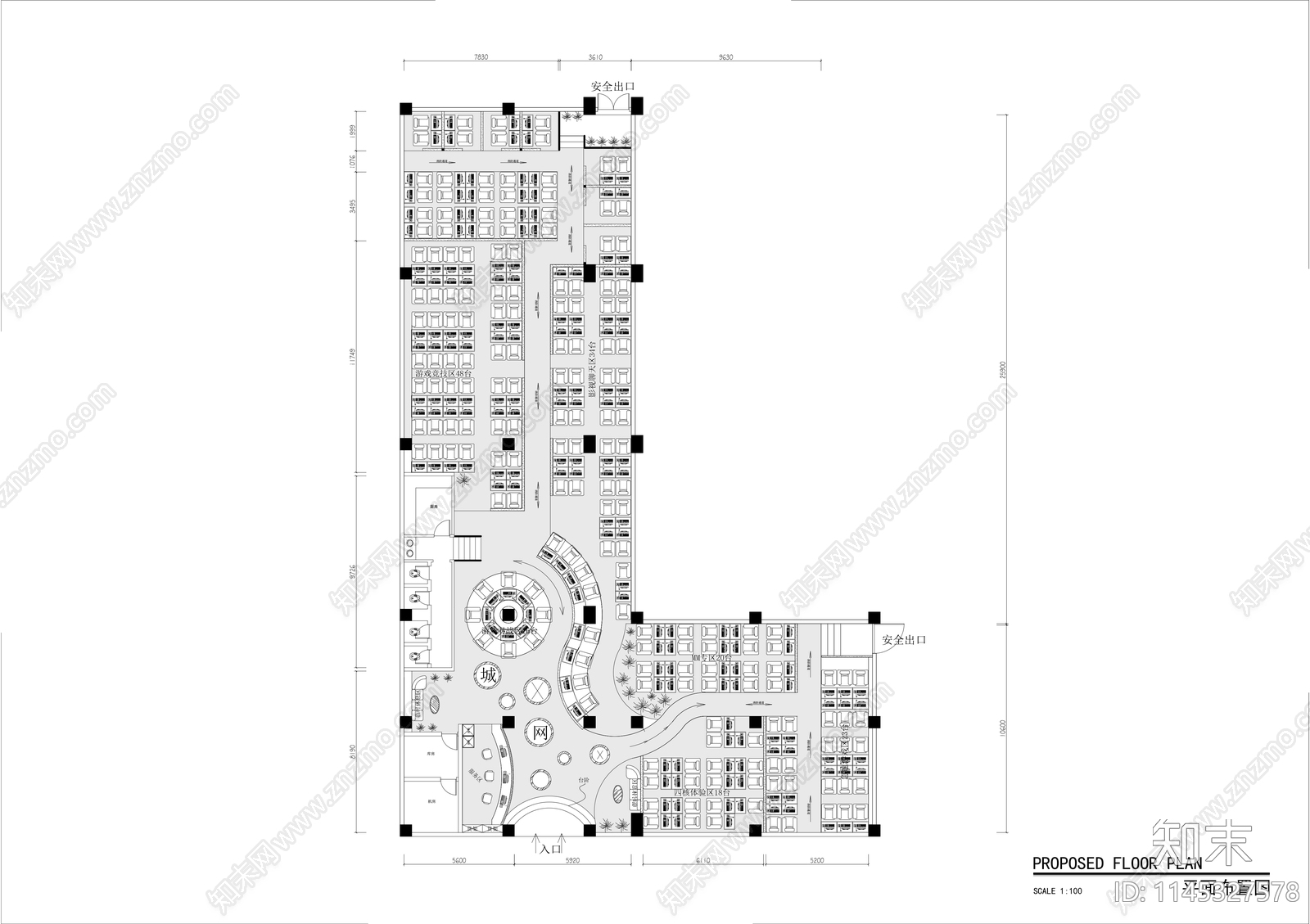 网咖平面布局施工图下载【ID:1145327578】